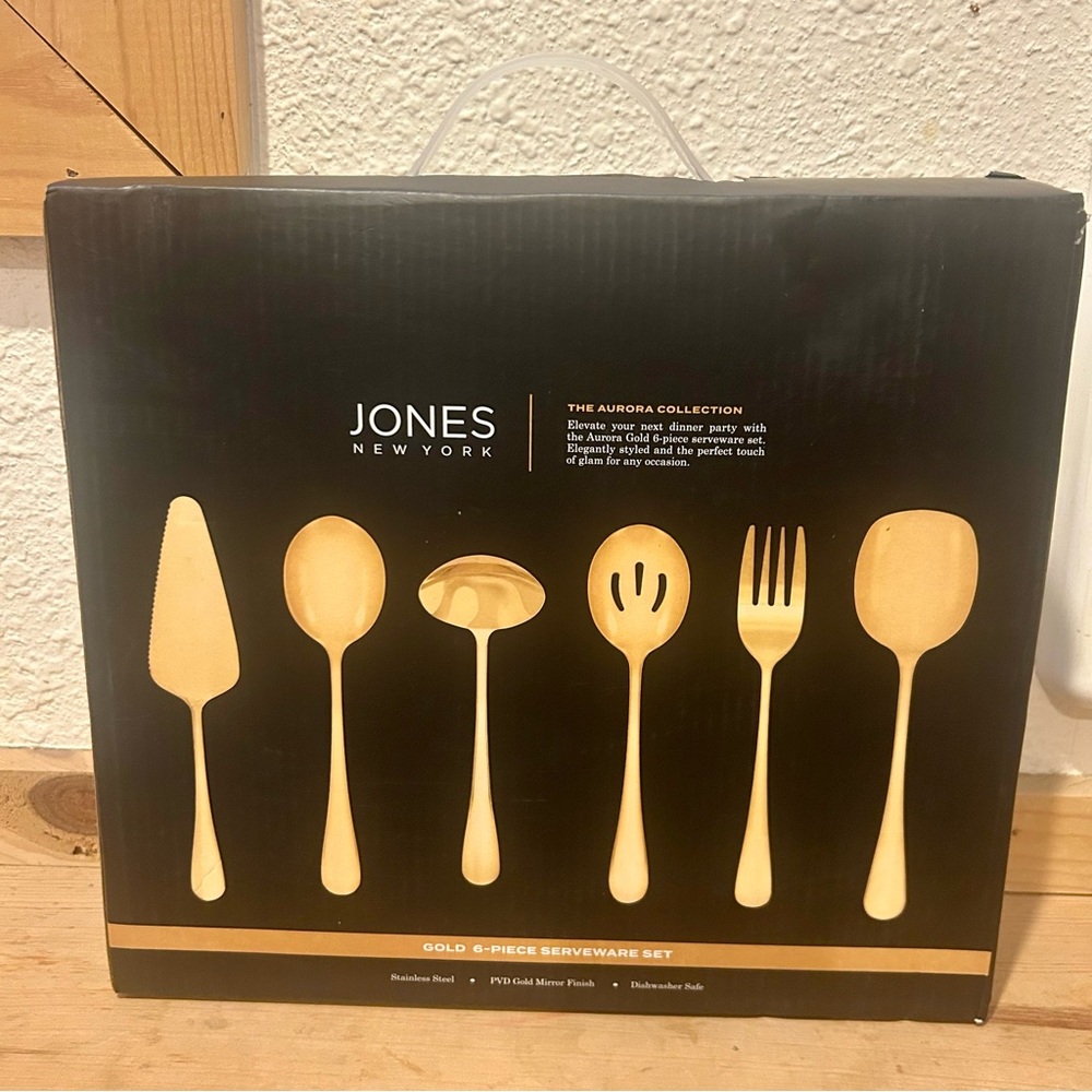 Jones New York Aurora Gold 6pc Serveware Set Stainless Steel PVD Matte Finish